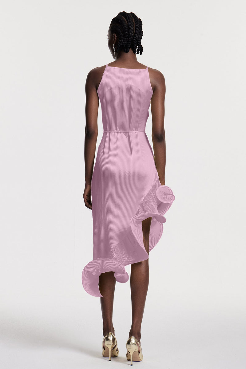 Chizuko Ruffle Sleeveless Midi Dress in Pink
