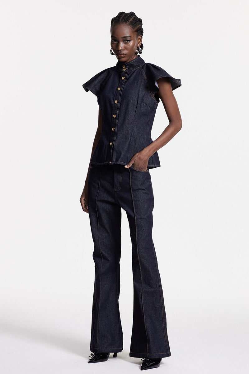Chrestos Ruffle Denim Pants Set