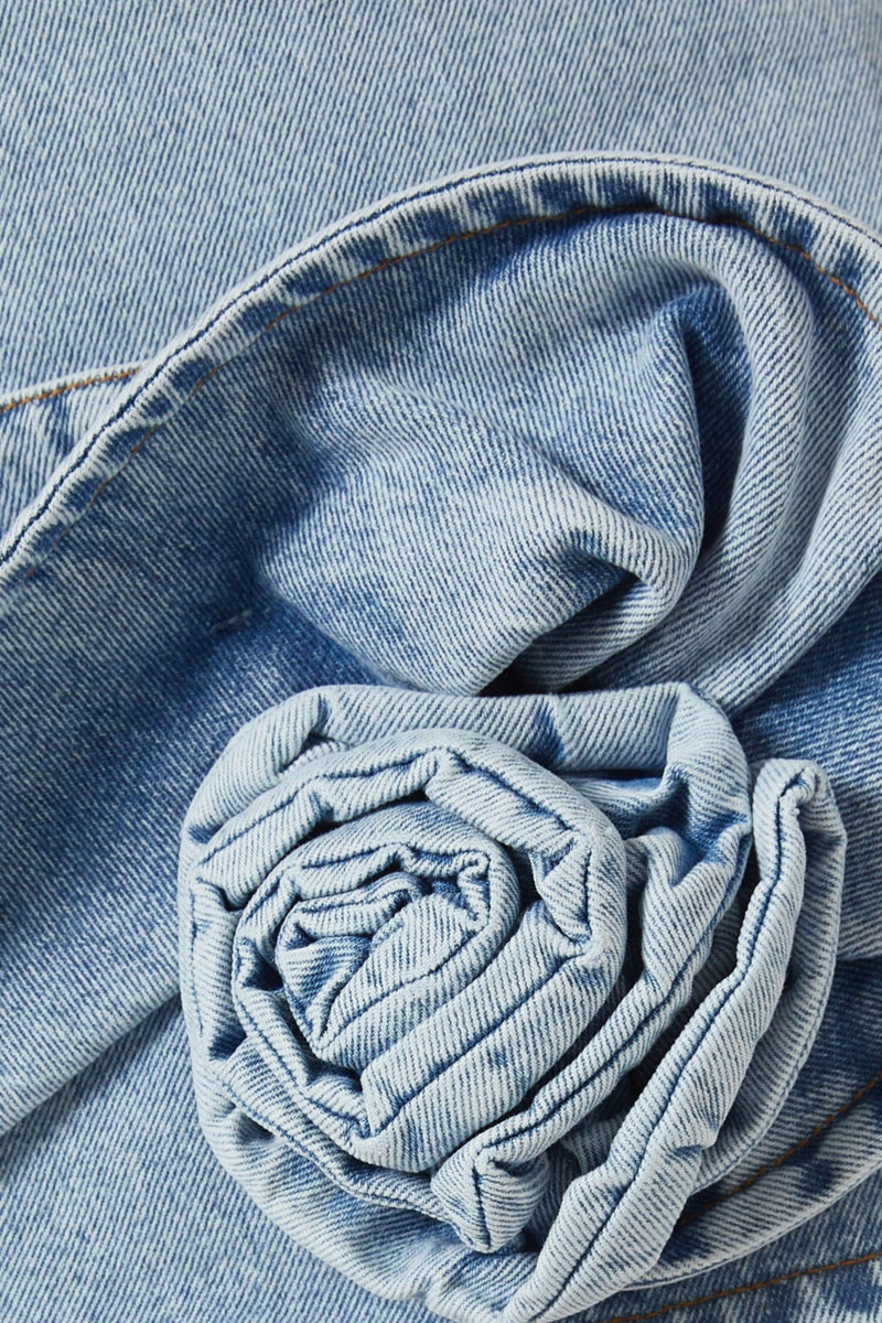 Christell Appliqué Halter Denim Mini Dress