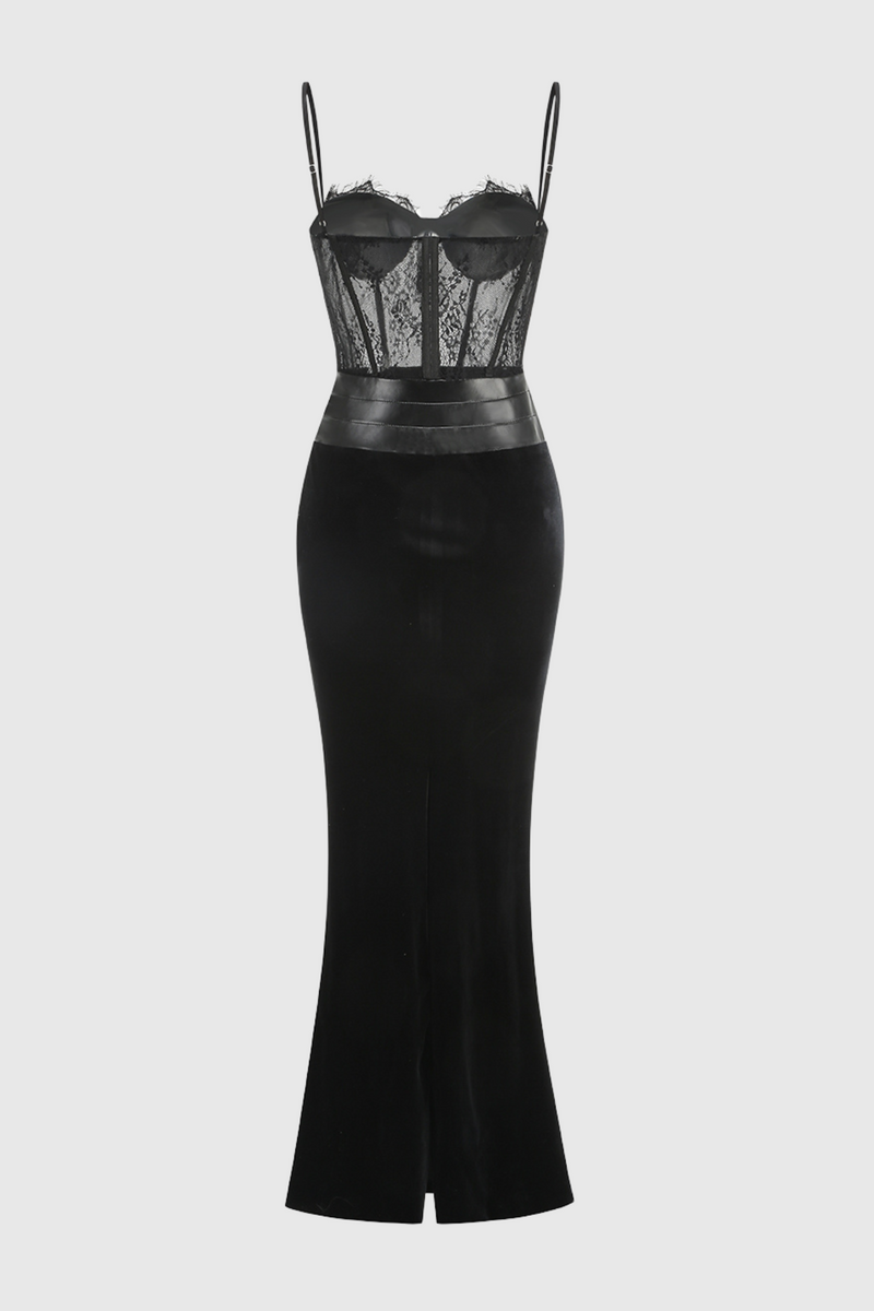 Christena Lace Corset Velvet Maxi Dress