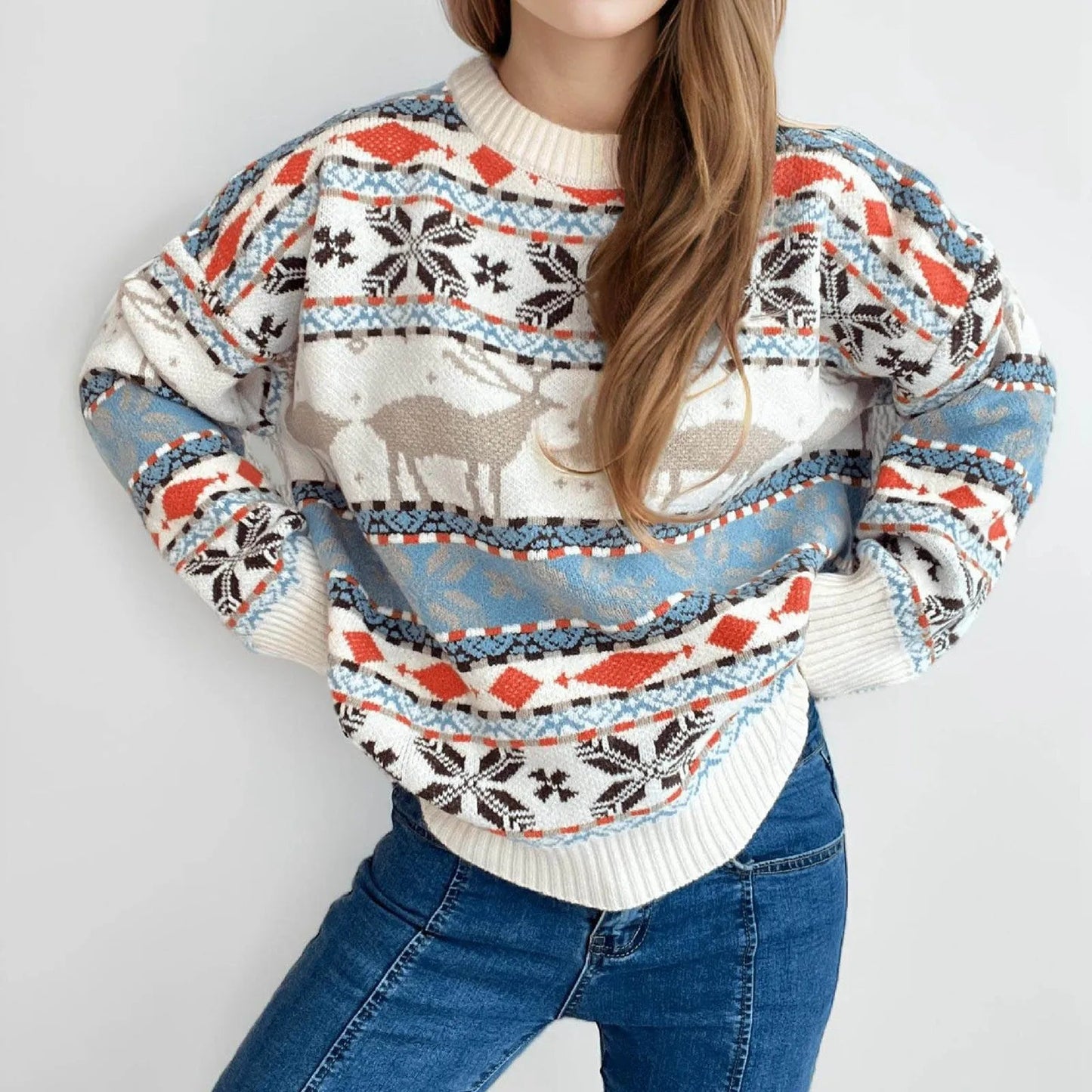 Oversized Deer Knitted Christmas Sweater