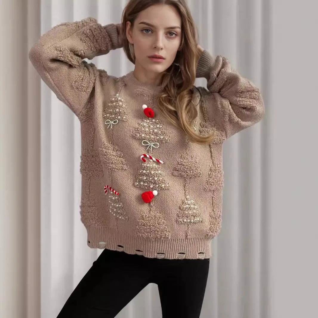 Korean Style Loose Jumper With Bow Christmas Sweater
