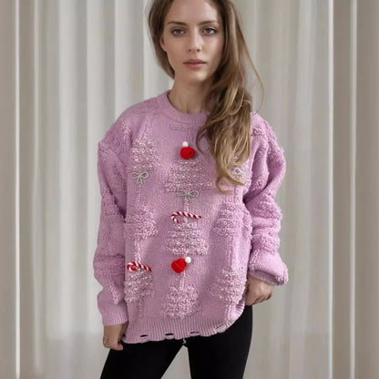 Korean Style Loose Jumper With Bow Christmas Sweater