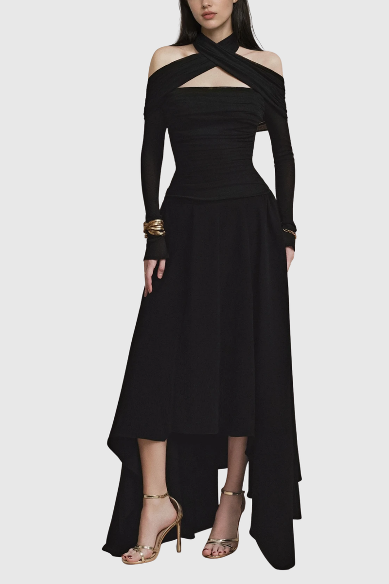 Clarisse Asymmetric Cutout Ruffle Maxi Dress