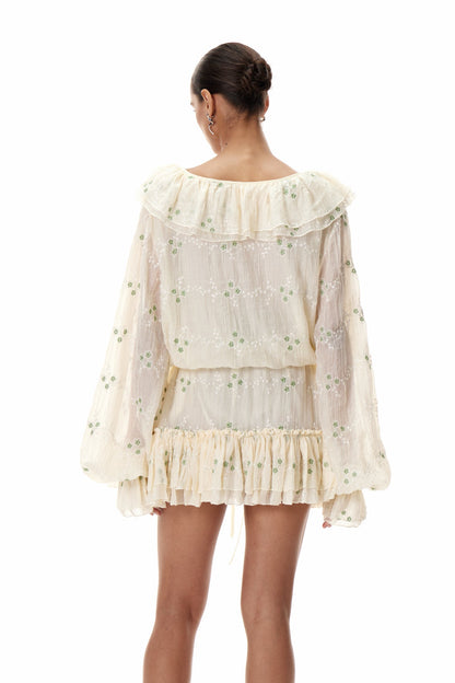 Claudia Balloon Sleeve Ruffle Mini Dress