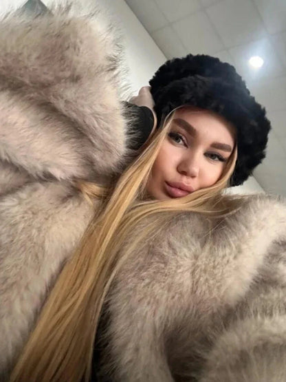 Fur Warm Furry Long Sleeve Loose V-neck Autumn Coat