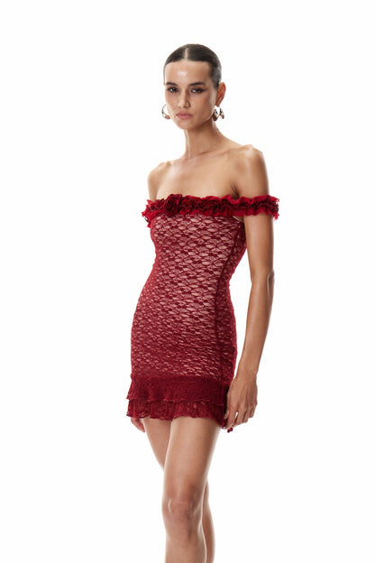 Cletus Flower Lace Mini Dress