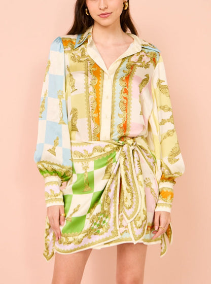 Lantern Sleeve Printed Mini Dress