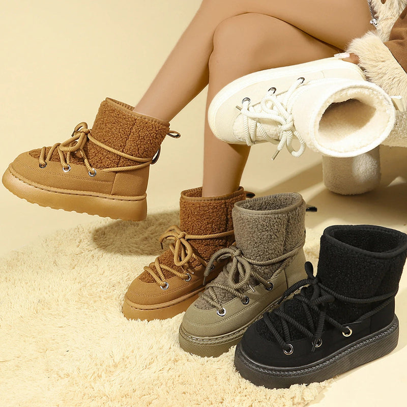 Cold-proof Lace Up Waterproof Anti-slip Short Snow Boot