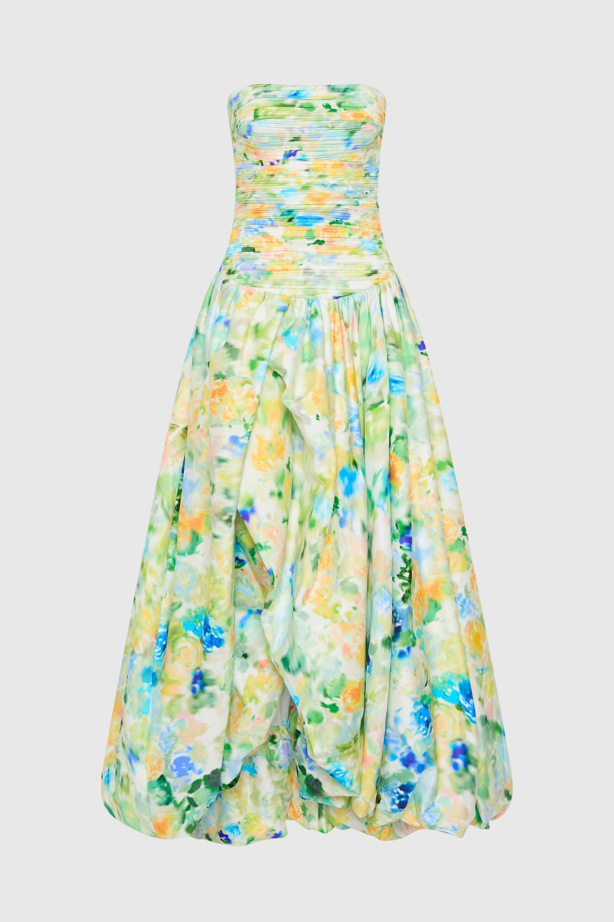 Coleka Print Strapless Ruched Maxi Dress - Green