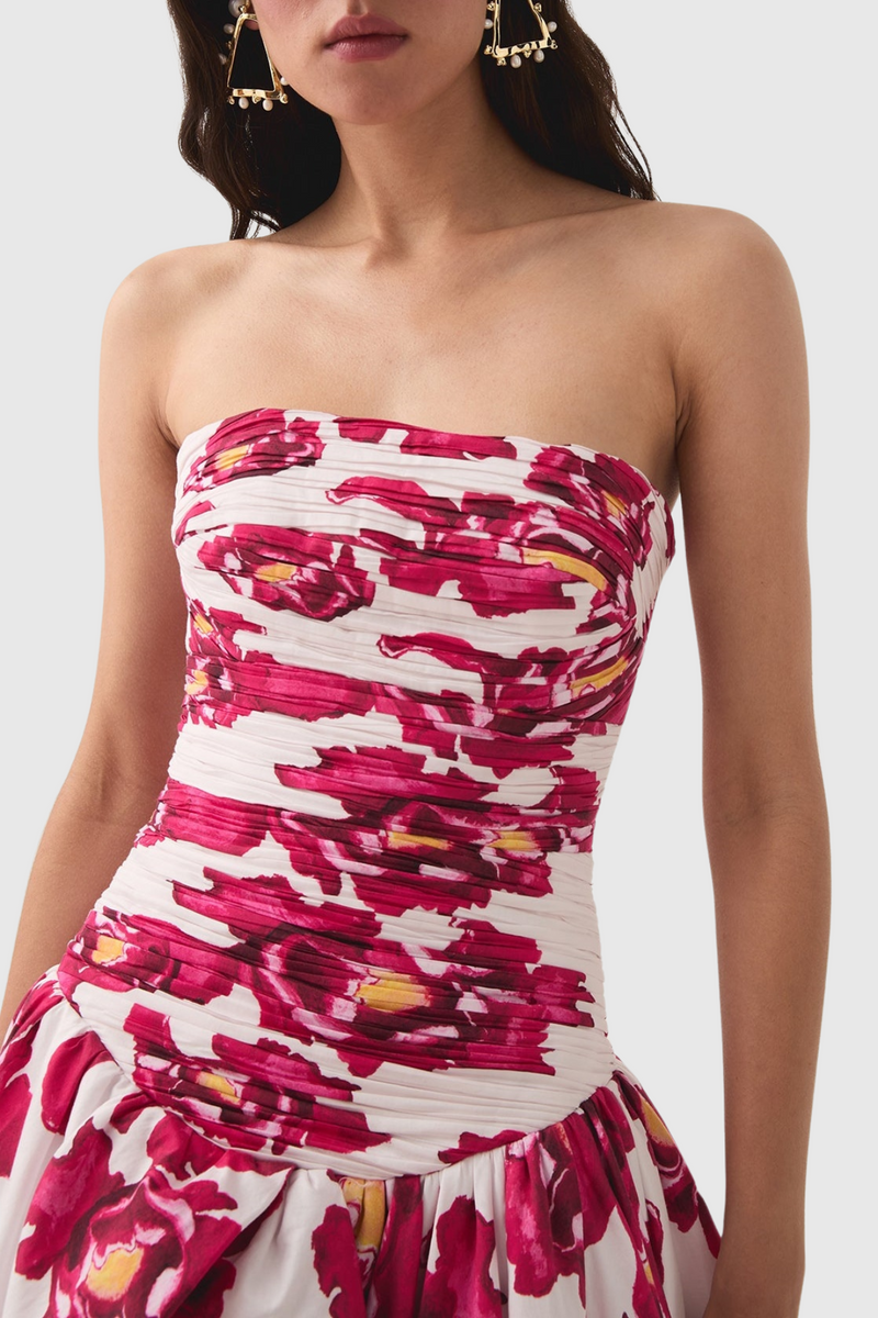 Coleka Print Strapless Ruched Maxi Dress - Pink