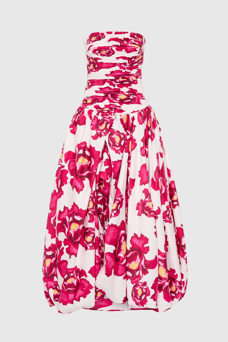 Coleka Print Strapless Ruched Maxi Dress - Pink