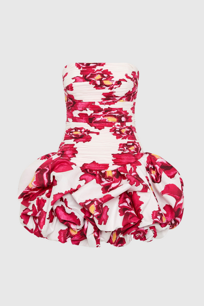 Coleka Print Strapless Ruched Mini Dress - Rose Pink