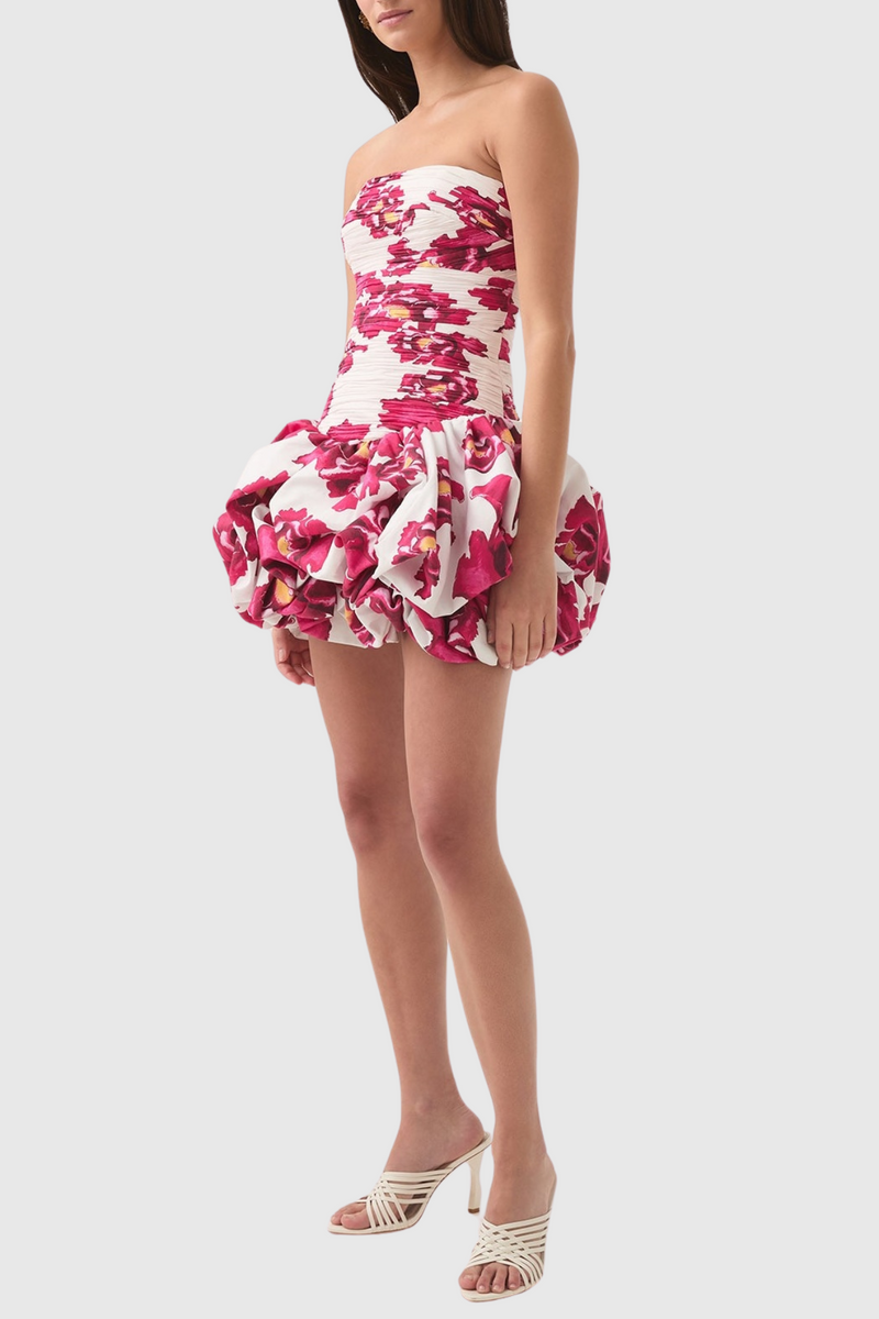 Coleka Print Strapless Ruched Mini Dress - Rose Pink