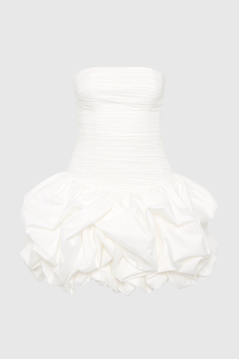 Coleka Print Strapless Ruched Mini Dress - White