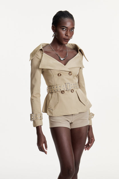 Colombo Lapel Buckle Pants Set