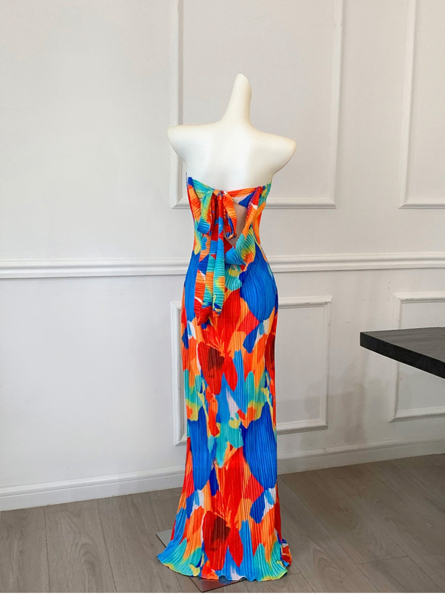 Colorful Strapless Ruched Maxi Dress _ Summer Statement Piece