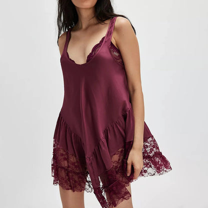 Deep U-neck Ruffled Mini Dress