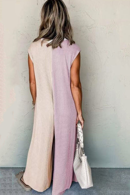 Contrast Color Sleeveless Jumpsuits