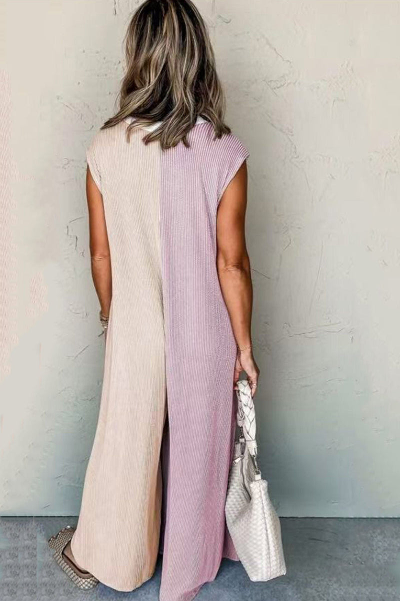 Contrast Color Sleeveless Jumpsuits