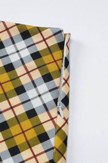 Contrast Plaid High Waist Midi Skirt