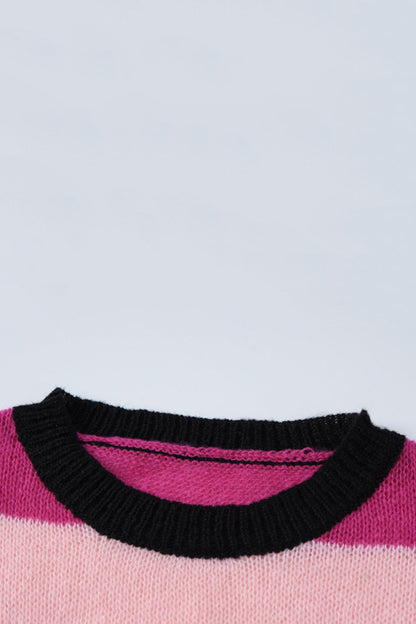 Contrast Striped Patchwork Distressed Sweater