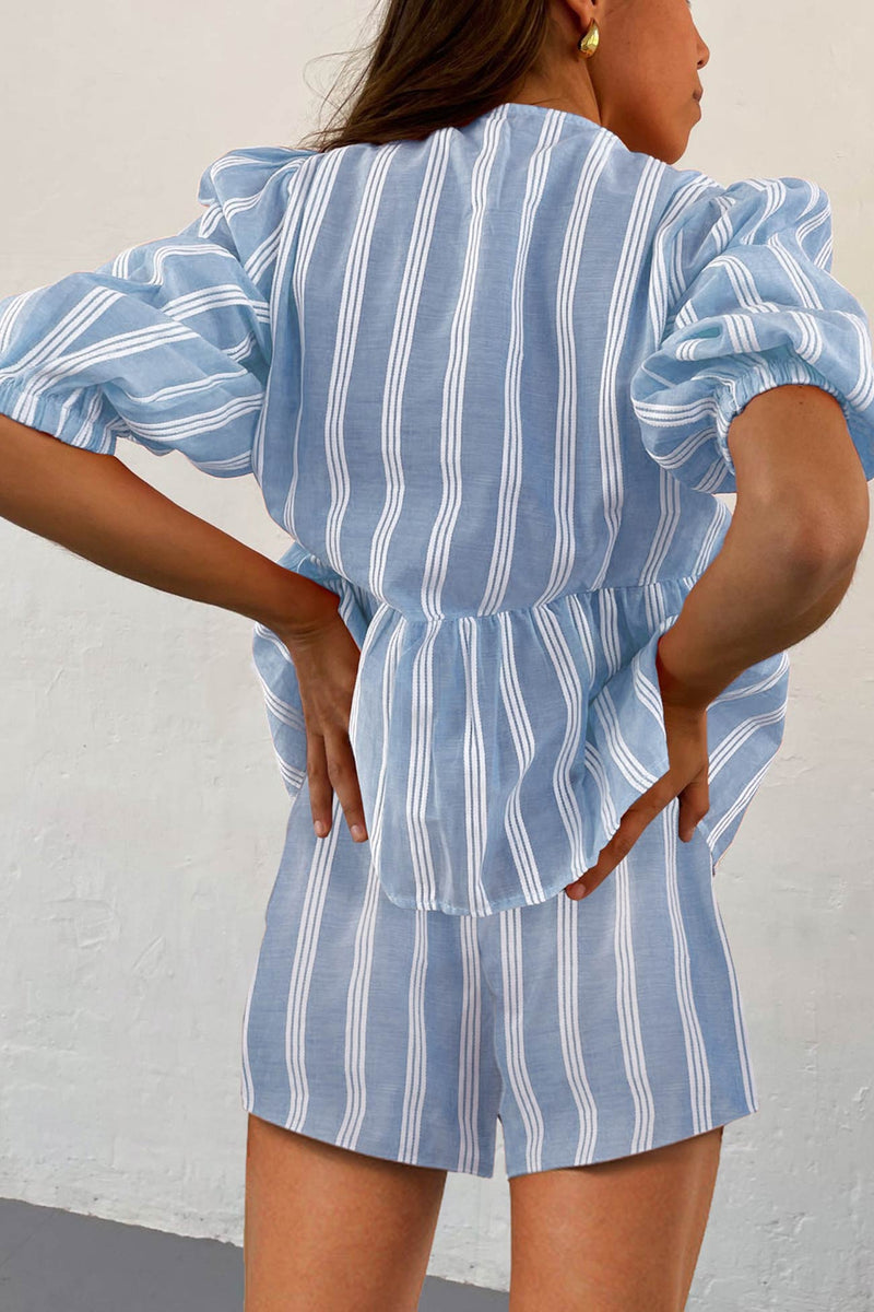 Contrast Striped Tie-up Blouse Suits