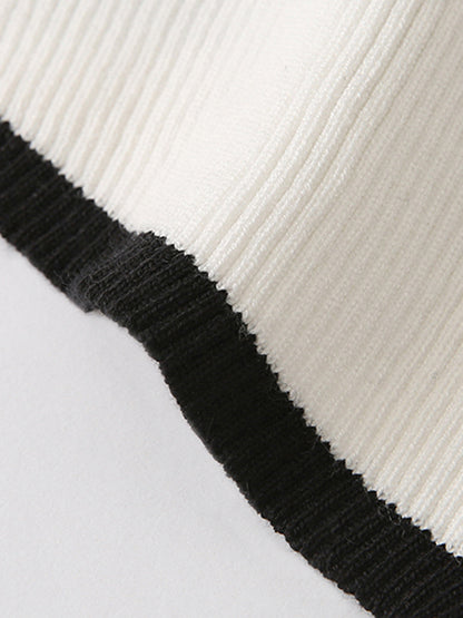 Contrast-trim Asymmetrical Mock Neck Sweater