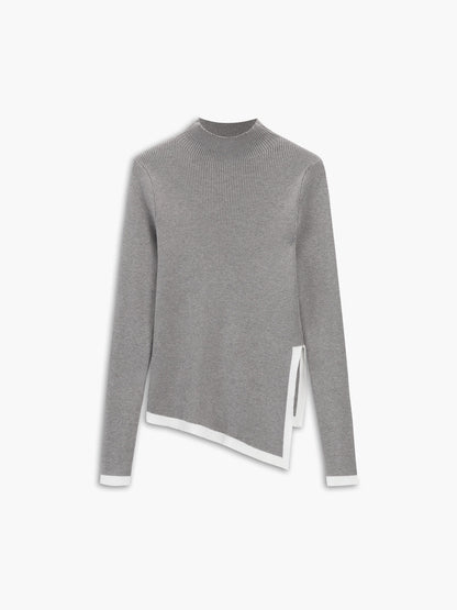 Contrast-trim Asymmetrical Mock Neck Sweater
