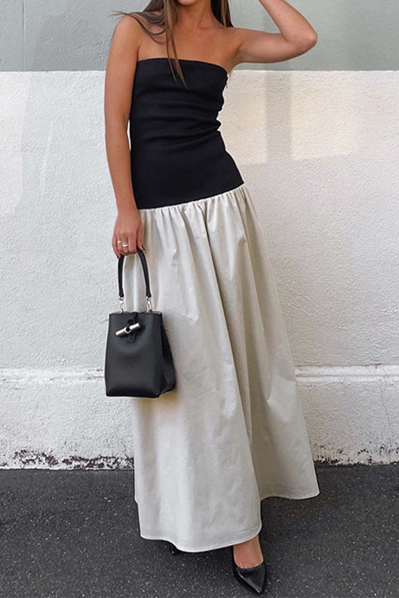 Contrast A-line Tube Top Midi Dress