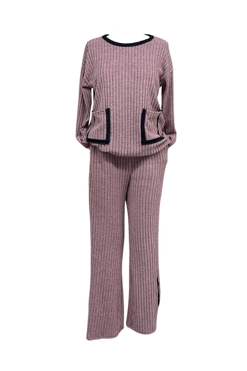 Contrast Pocket Drop Shoulder Pants Two Piece Set