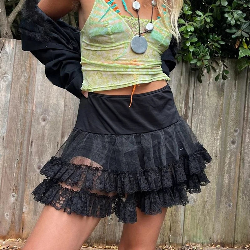 Tiered Lace Flared Skirt