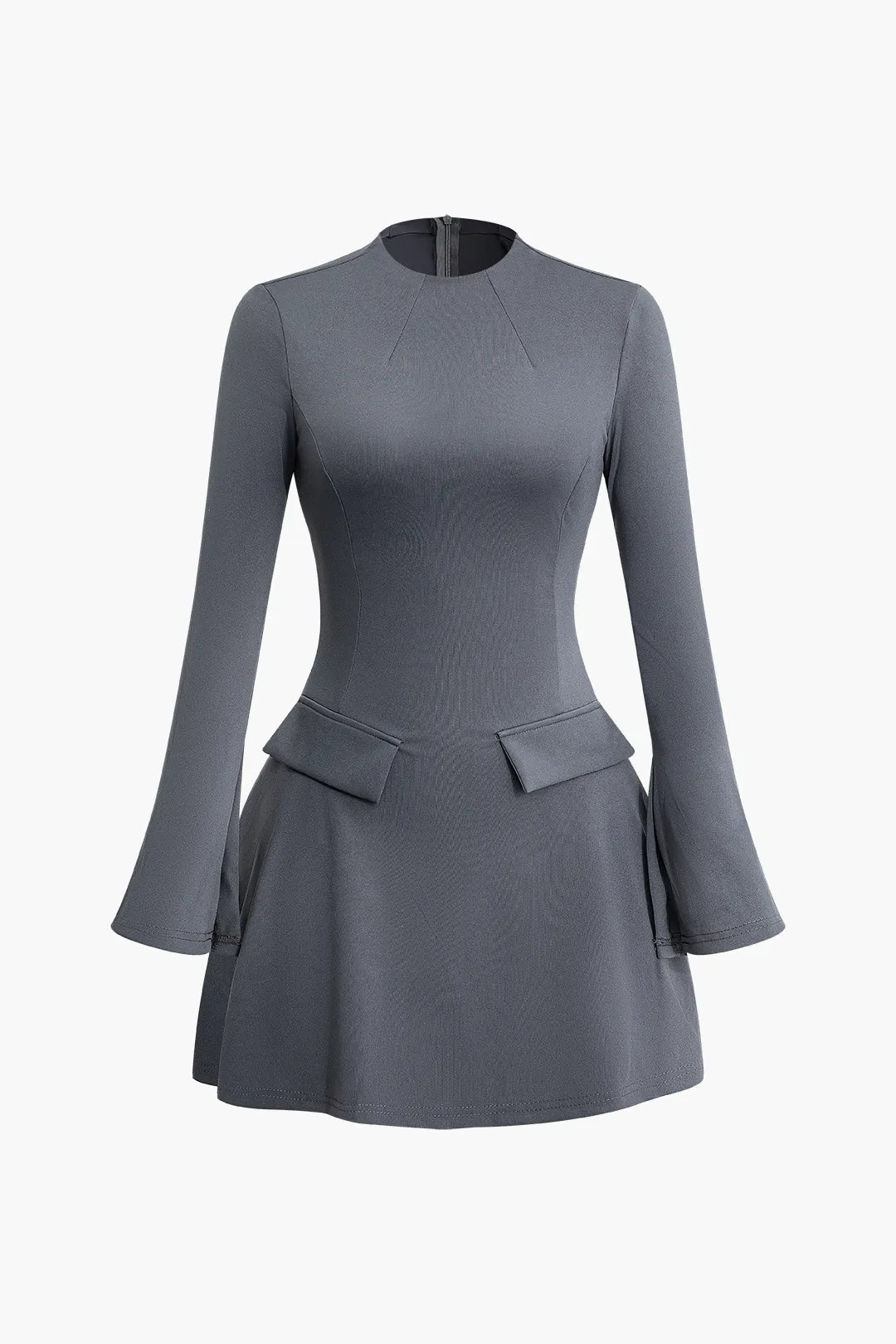 Cora Grey Stitching Bell Sleeve Mini Dress