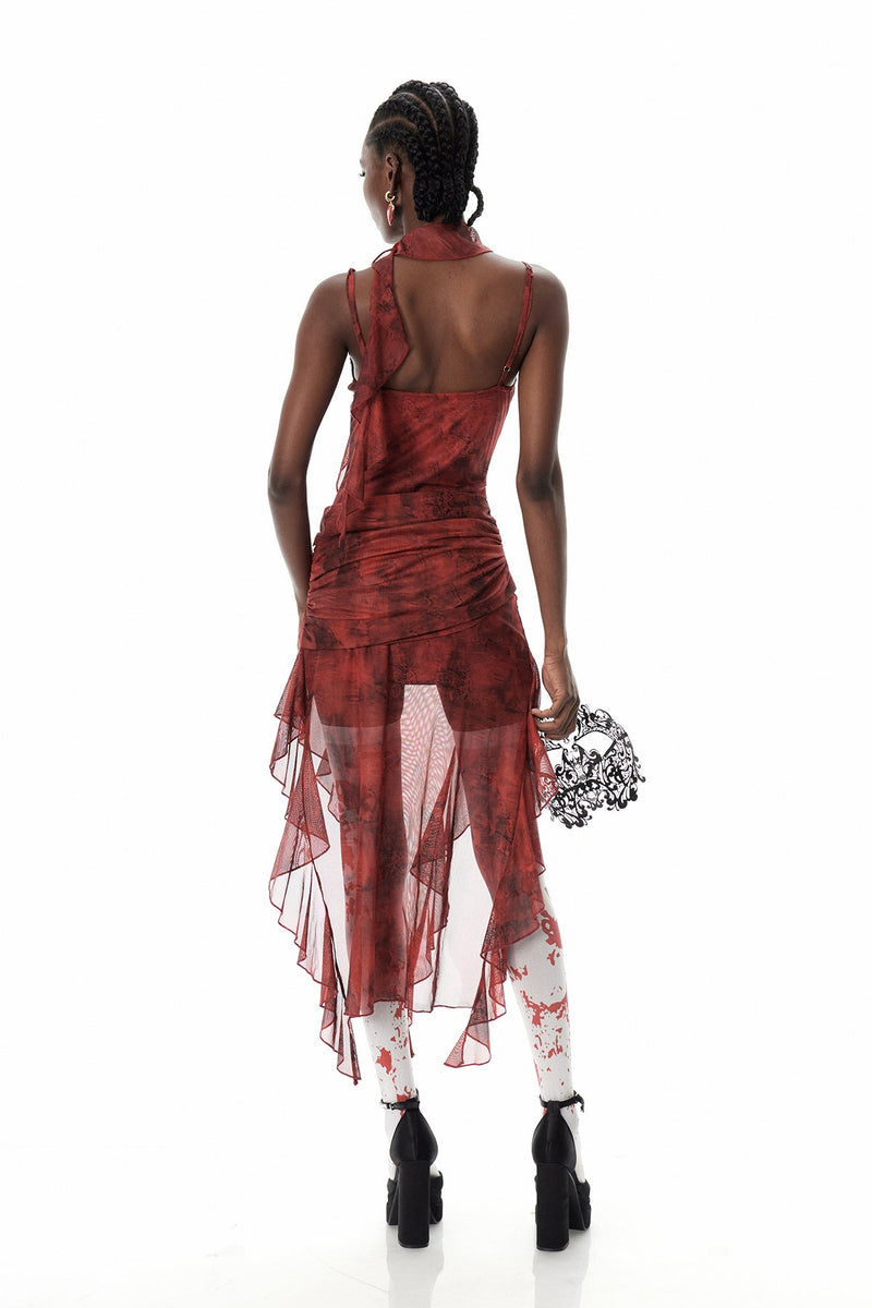 Costache Ruffle Flower Tie Dye Maxi Dress