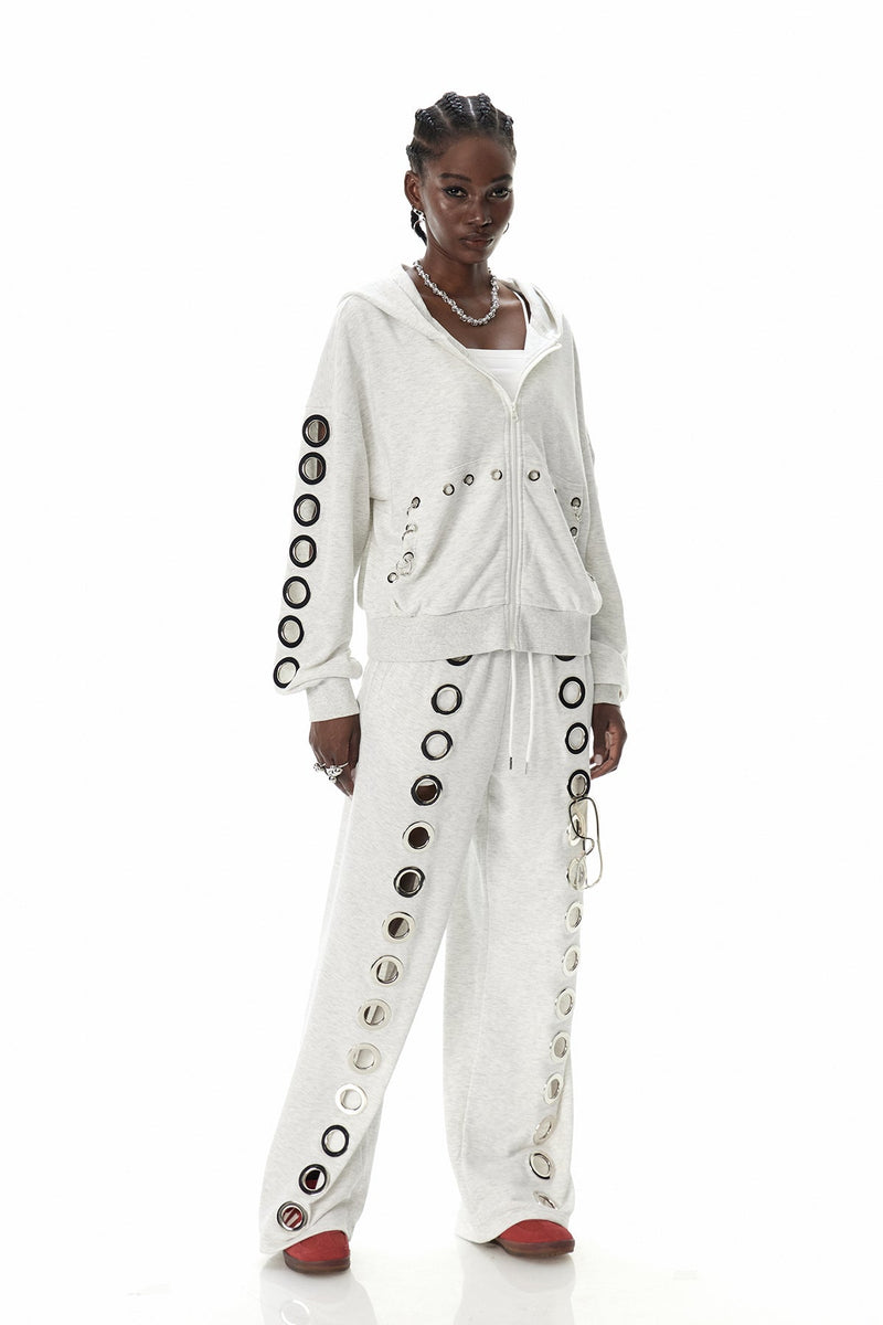 Daniyal Eyelet Straight Pants in White