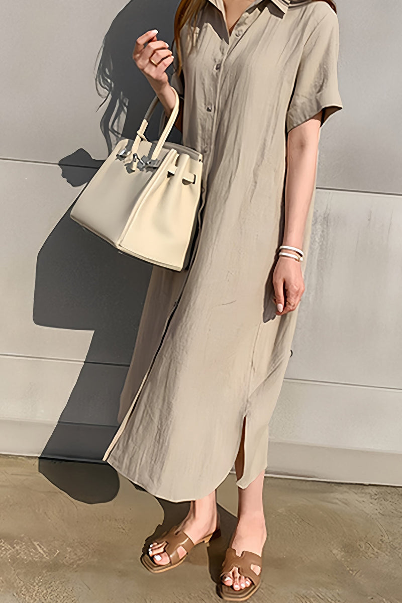 Cotton Linen Tie-waist Shirt Dress
