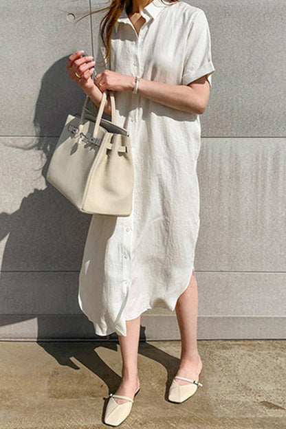 Cotton Linen Tie-waist Shirt Dress