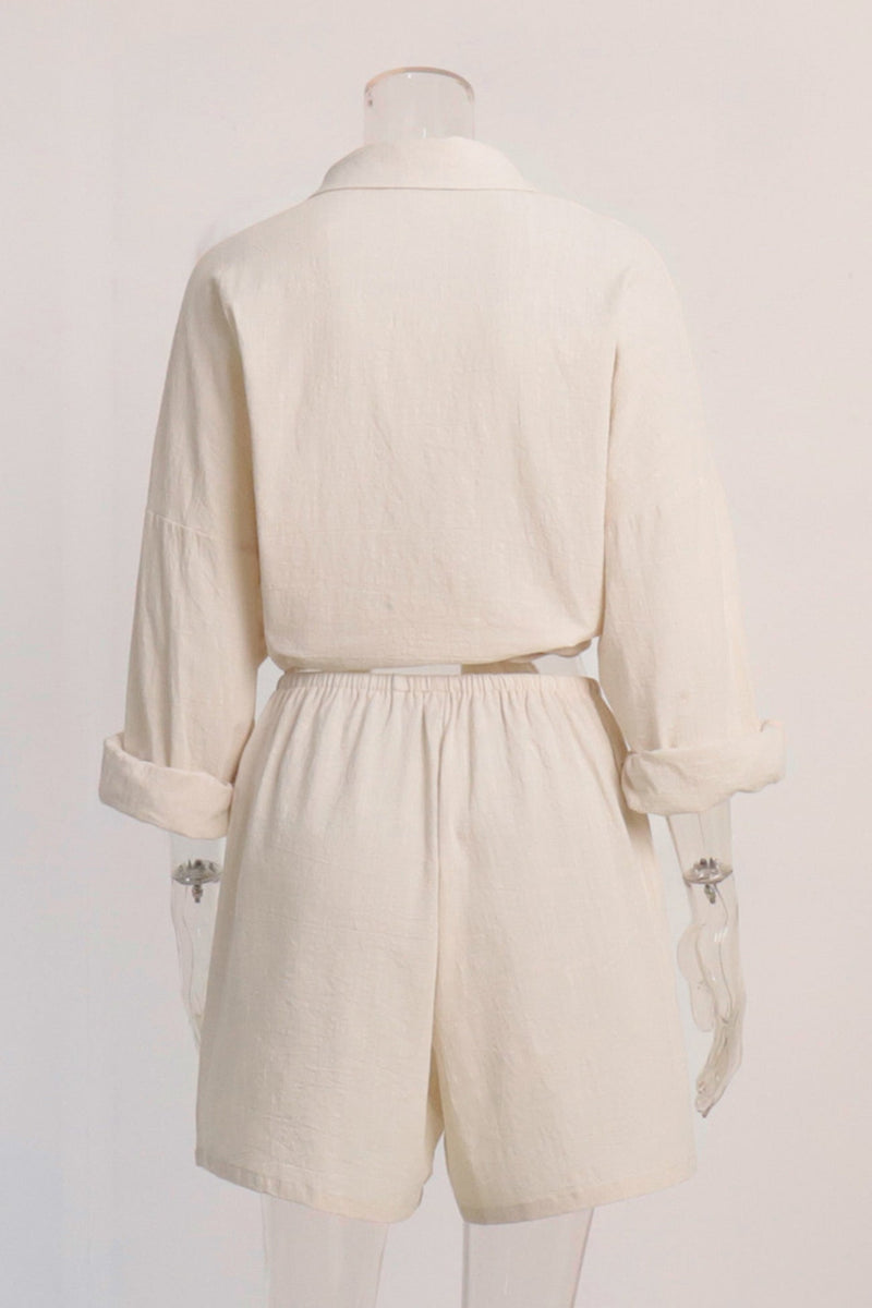 Cotton Slit Hem Blouse Shorts Suits