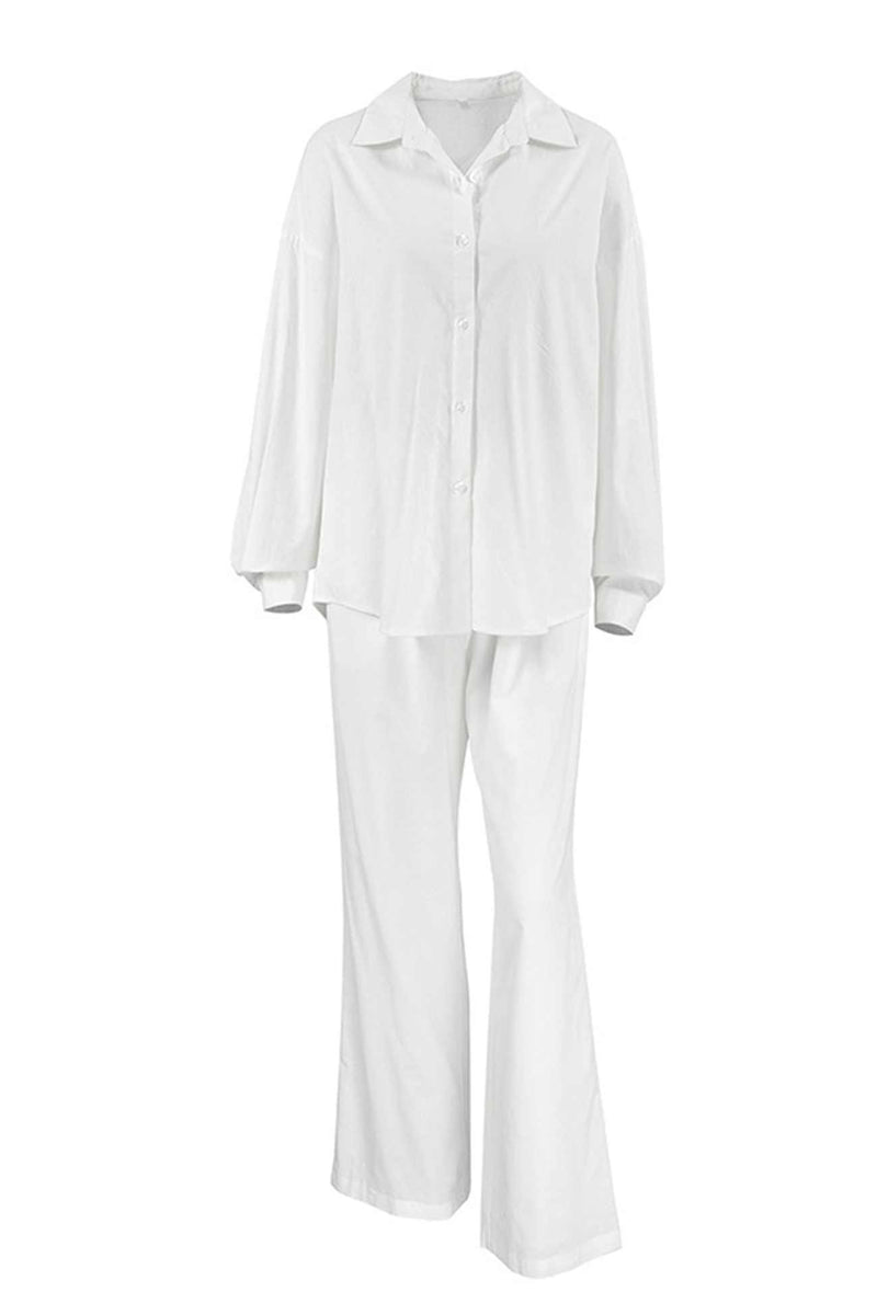 Cotton Button Long Sleeve Long Pant Set
