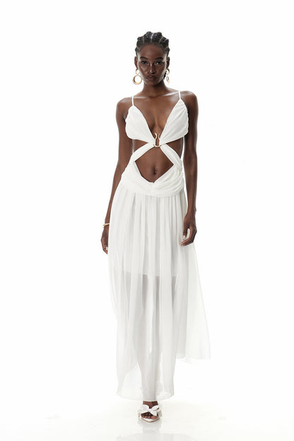 Crawford Spaghetti Cutout Maxi Dress in White