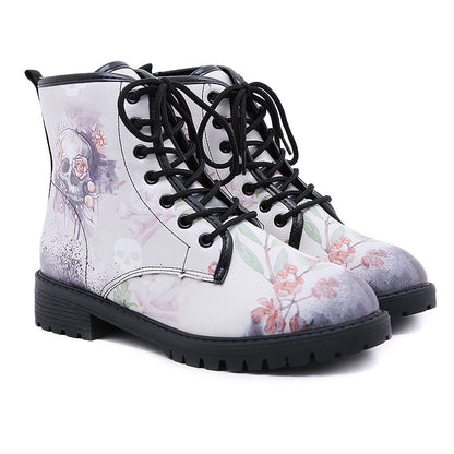 En Bloom | Skull- Ankle Flat Combat Boots - White