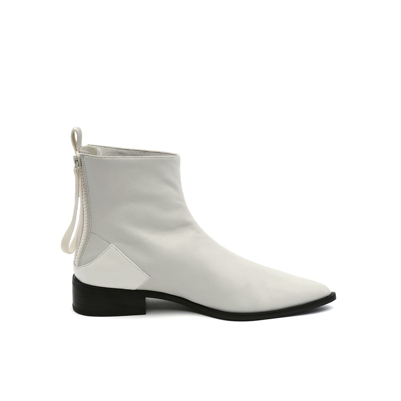 Jady Rose | Ivory Back-zip Leather Ankle Boot
