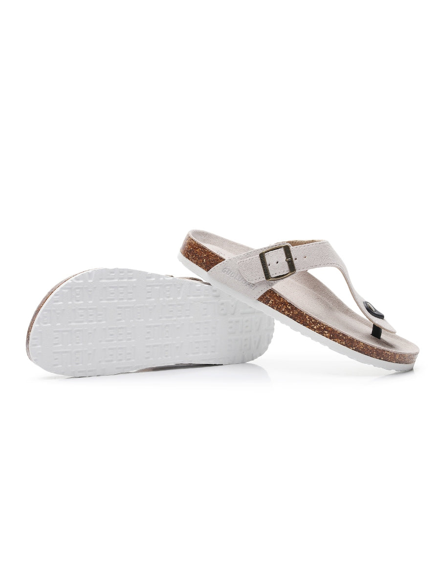 Maibulun | Cream Suede T-strap Leather Sandal