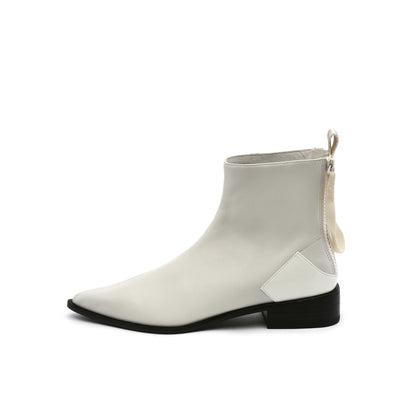 Jady Rose | Ivory Back-zip Leather Ankle Boot
