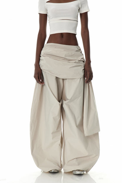 Creiddylad Ruch Drawstring Wide Leg Pants in Beige