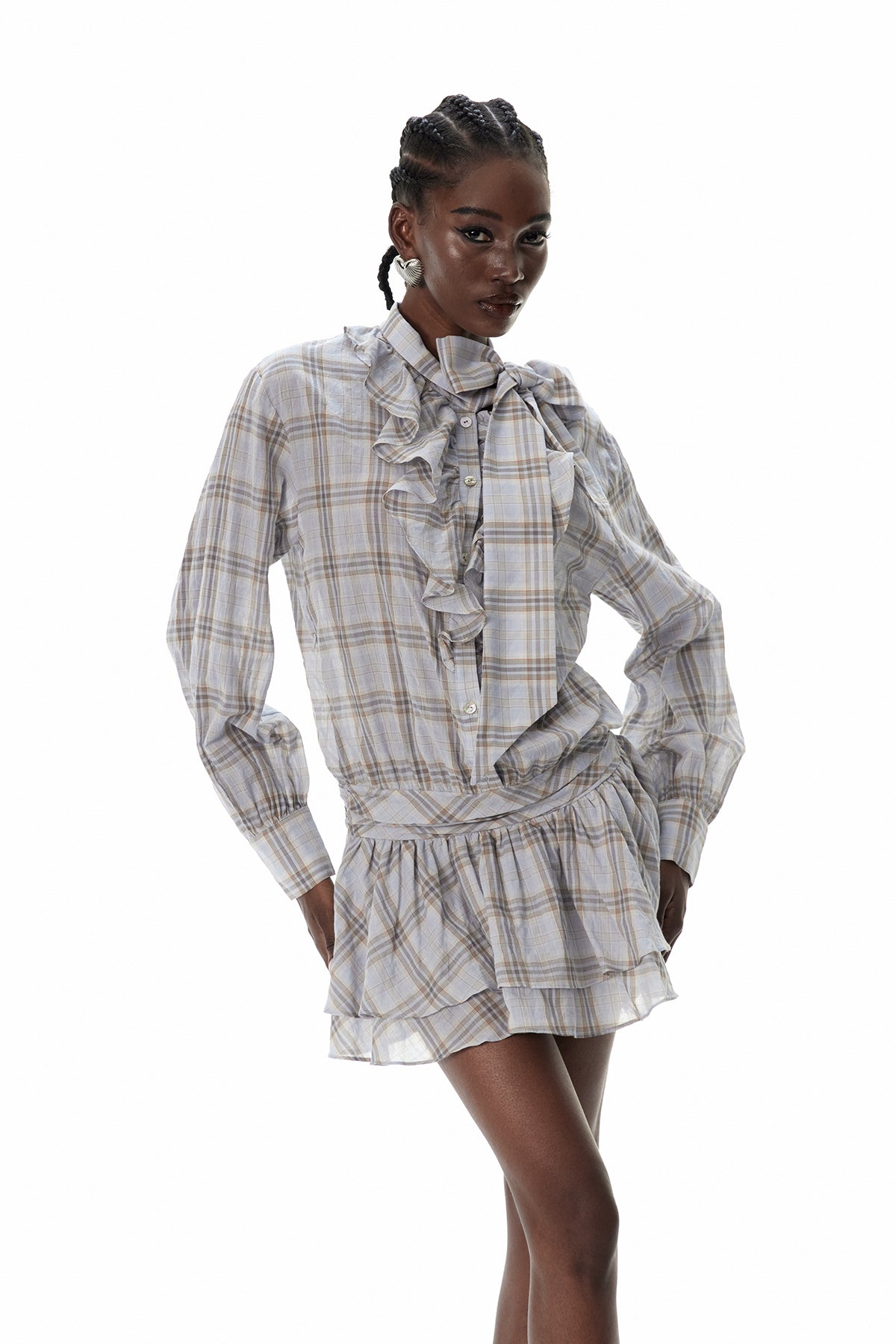 Creighton Gird Bow Ruffle Mini Dress