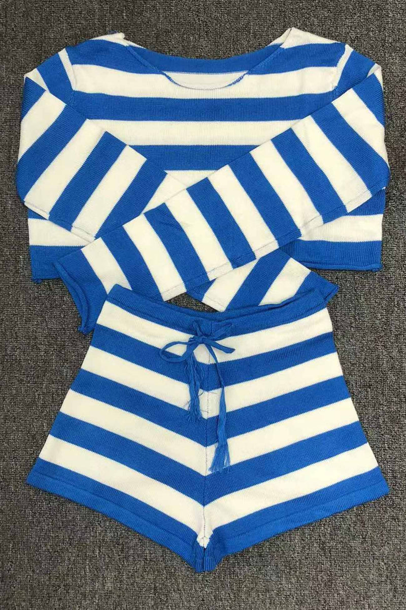 Crew Neck Knitted Crop Top Shorts Set