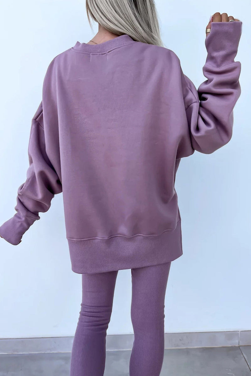 Crew Neck Slit Sweatshirt Legging Suits