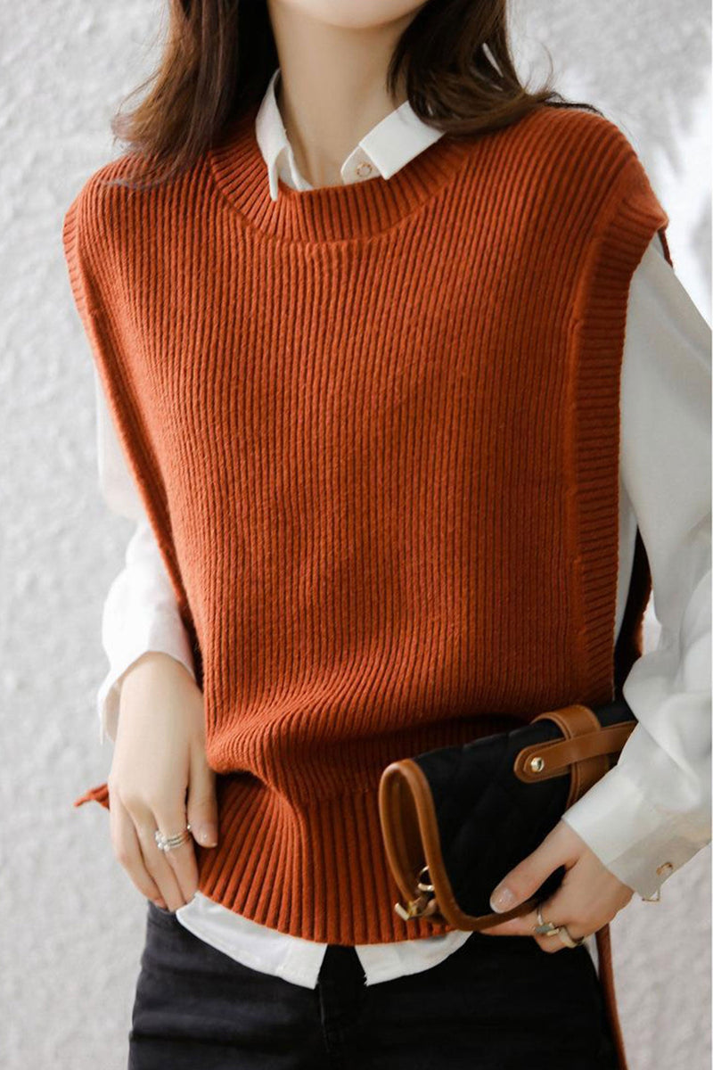 Crew Neck Color Wool Sweater Vest