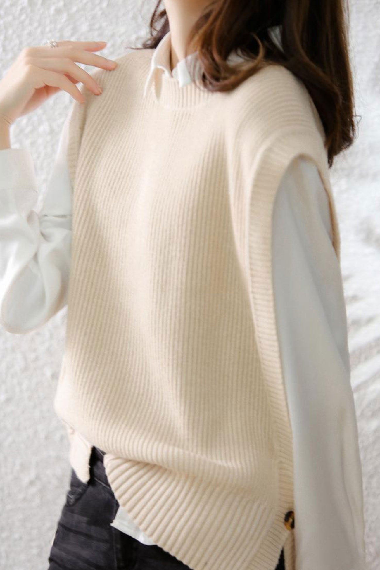 Crew Neck Color Wool Sweater Vest